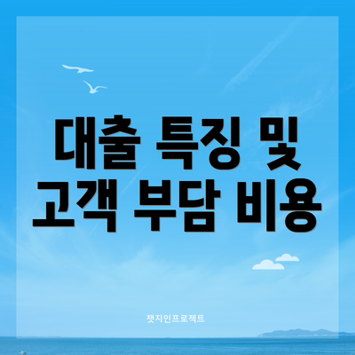 대출 특징 및 고객 부담 비용