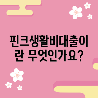 핀크생활비대출이란 무엇인가요?