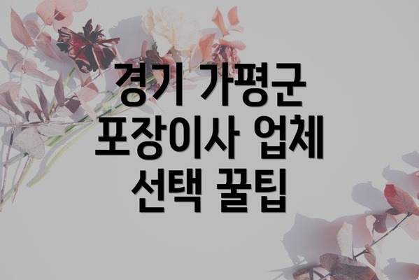 경기 가평군 포장이사 업체 선택 꿀팁