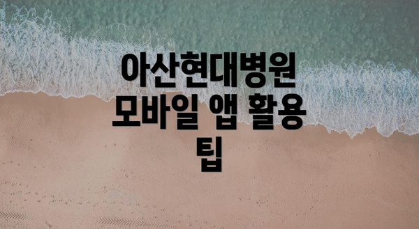 아산현대병원 모바일 앱 활용 팁
