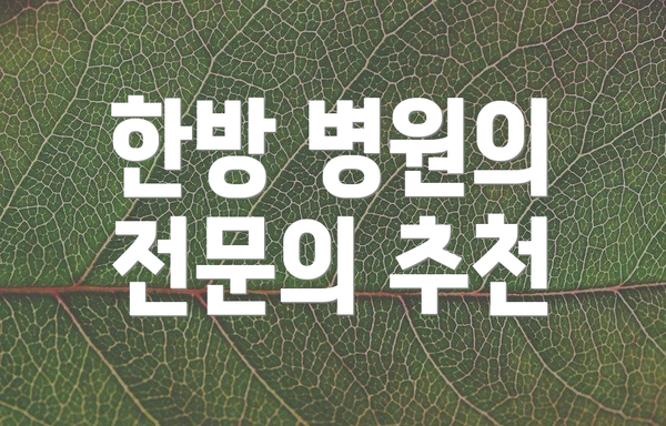 한방 병원의 전문의 추천